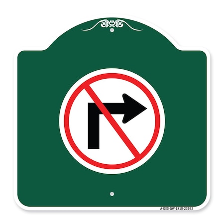 Designer Series No Right Turn Graphic Only, Green & White Aluminum Architectural Sign